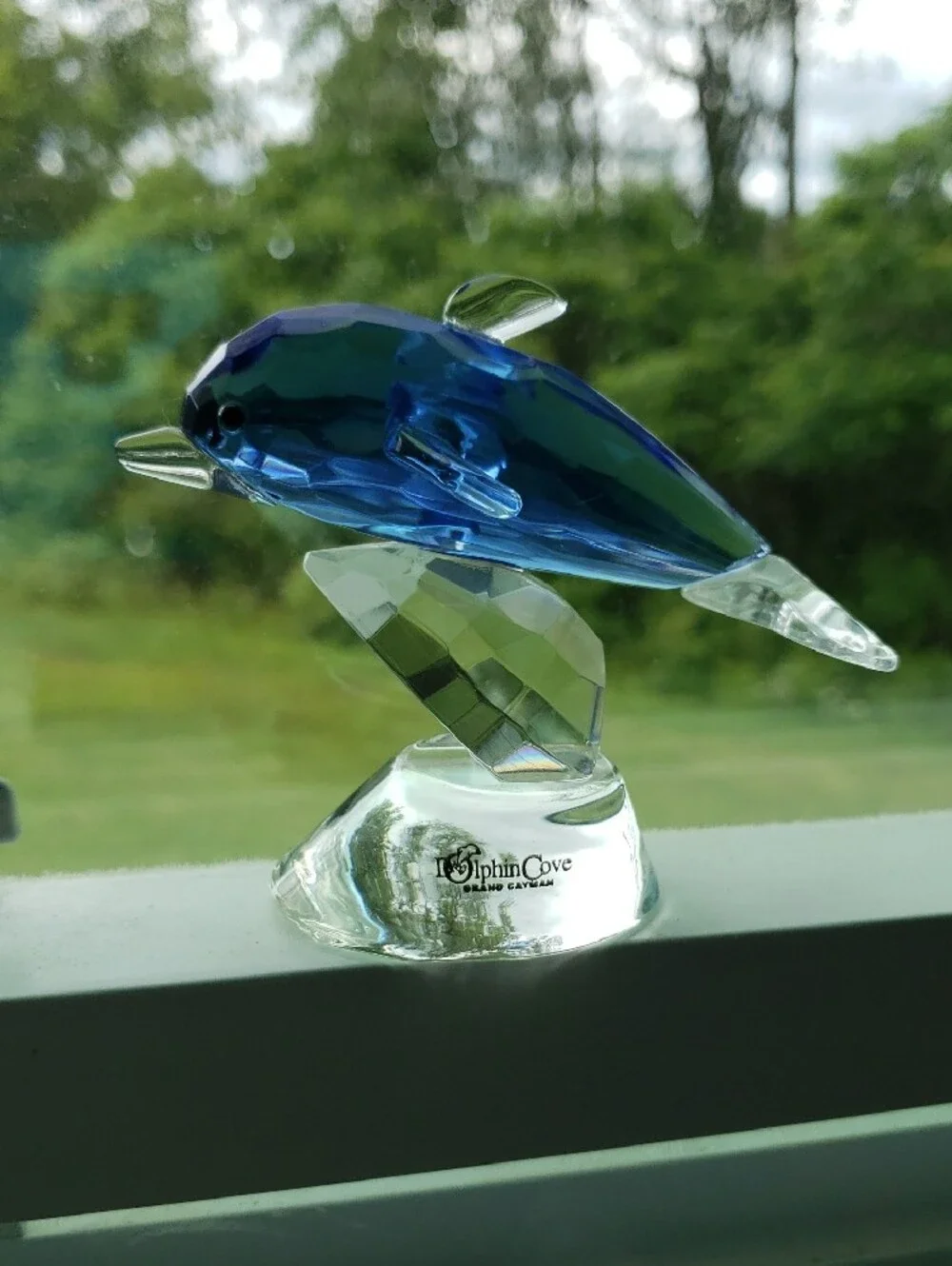 Blue Glass Dolphin Figurine - Decorative Aquarium Accent